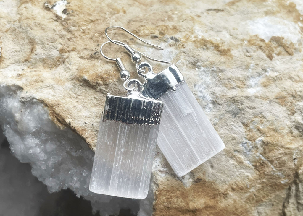 Silver Plated Selenite Drop Earrings