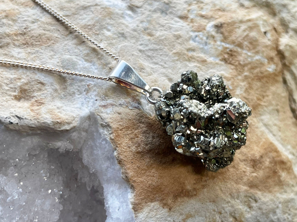 Pyrite Cluster Sterling Silver Necklace