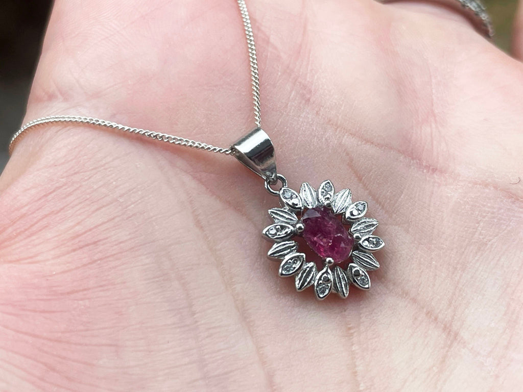 Diamante And Pink Tourmaline Silver Necklace