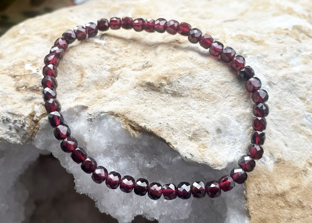 Garnet Faceted Cube Bead Bracelet