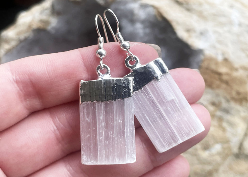 Silver Plated Selenite Drop Earrings