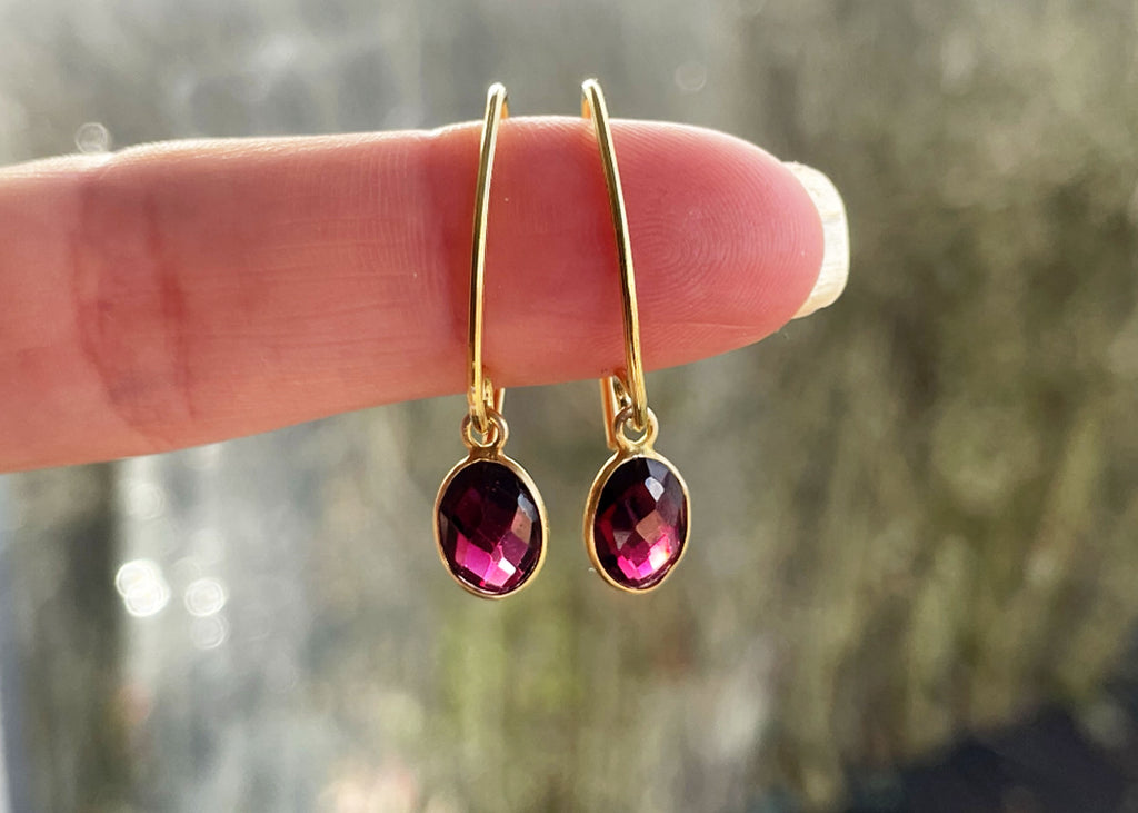 Handmade V-Shaped Gold Vermeil Garnet Earrings