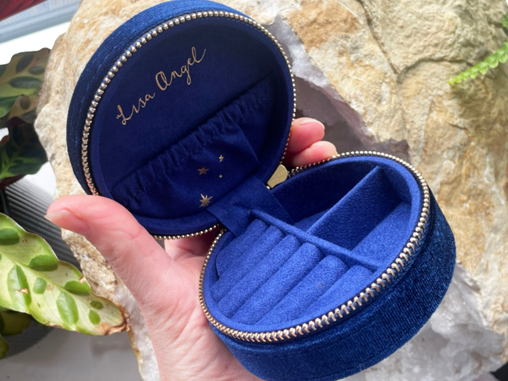 Starry Night Navy Blue Velvet Mini Round Jewellery Case  By Lisa Angel.