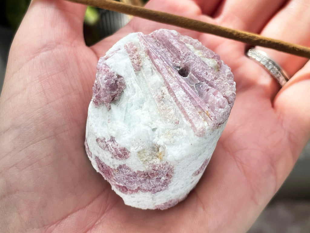 Raw Pink Tourmaline Incense Holder