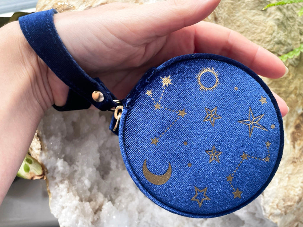 Starry Night Navy Blue Velvet Mini Round Jewellery Case  By Lisa Angel.