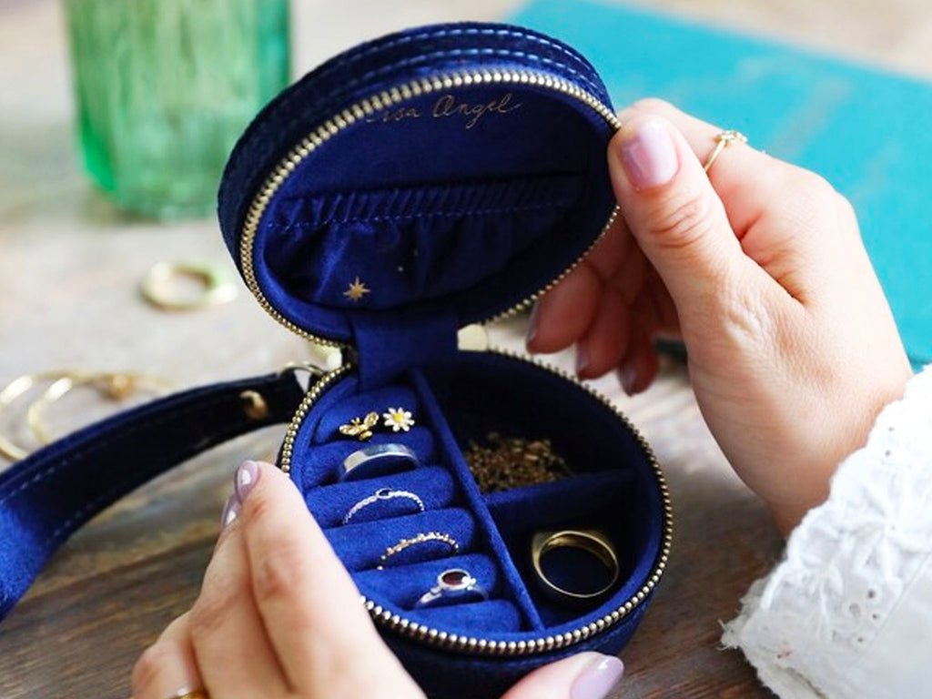 Starry Night Navy Blue Velvet Mini Round Jewellery Case  By Lisa Angel.