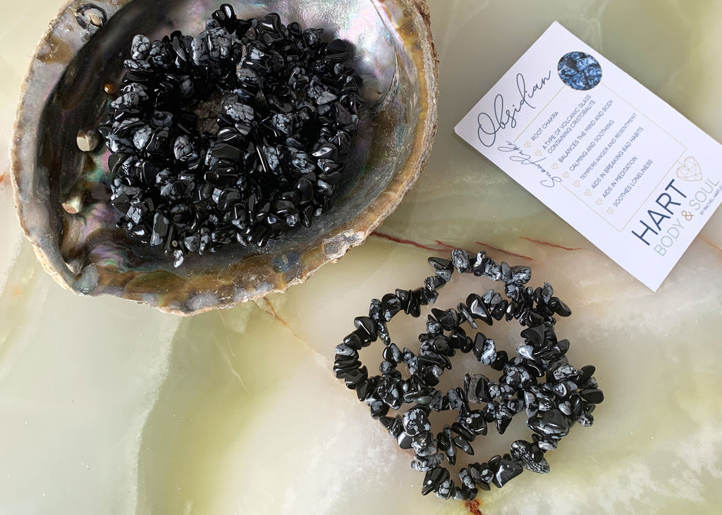 Snowflake Obsidian Crystal Chip Bracelets