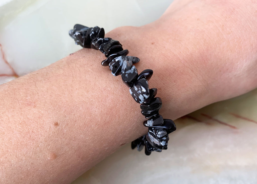 Snowflake Obsidian Crystal Chip Bracelet