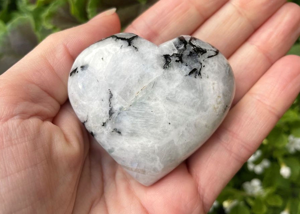 Polished Rainbow Moonstone Puff Heart