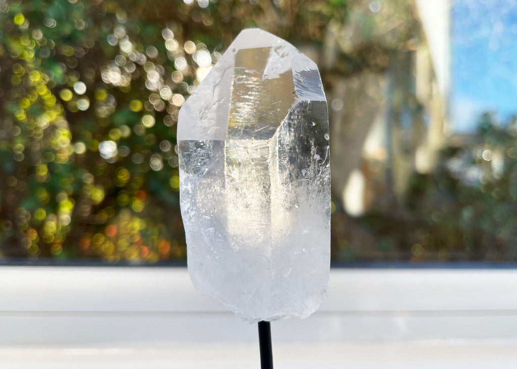 Clear Quartz Point On Mini Metal Stand