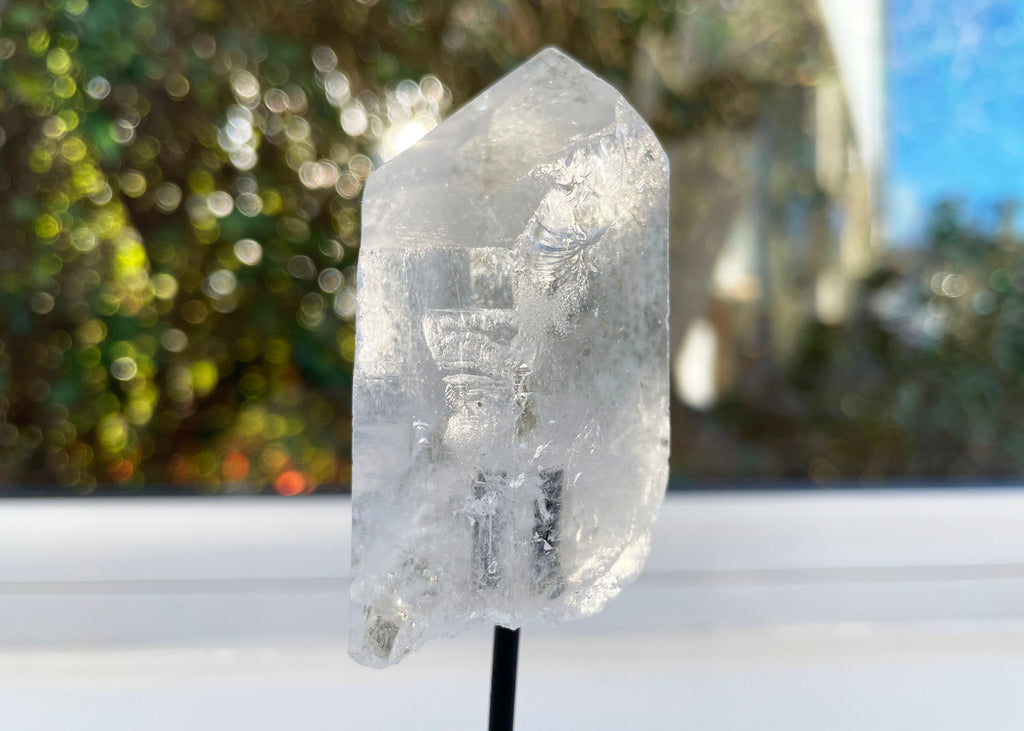 Clear Quartz Point On Mini Metal Stand