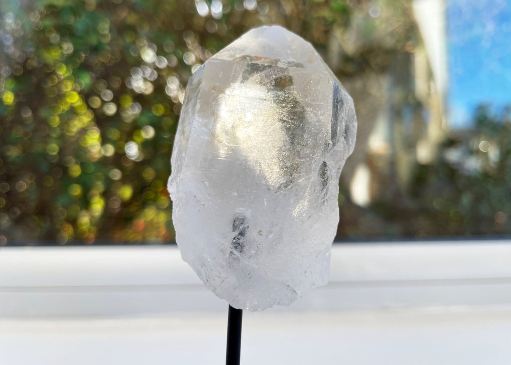 Clear Quartz Point On Mini Metal Stand