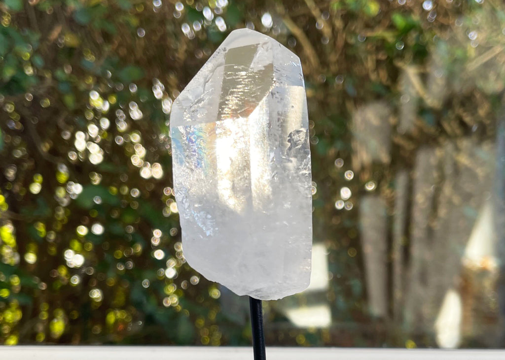 Clear Quartz Point On Mini Metal Stand