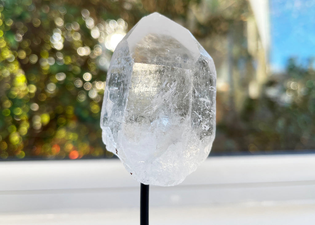 Clear Quartz Point On Mini Metal Stand