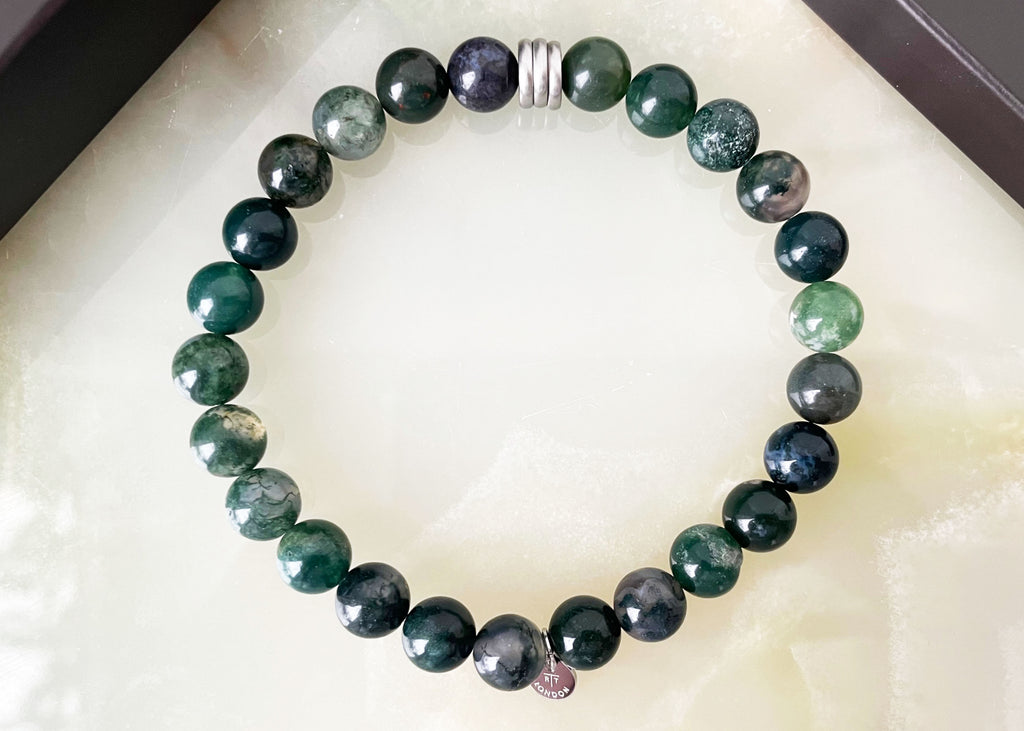 Mens Tateossian Moss Agate Beaded Bracelet