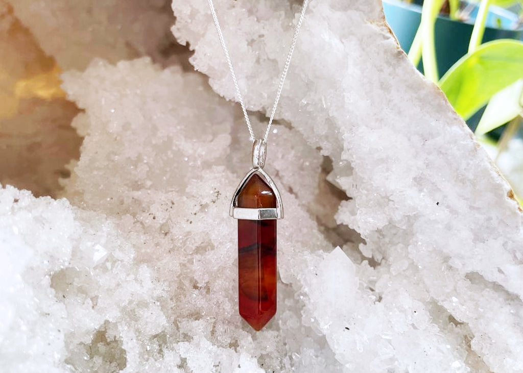 Carnelian Fixed Point Pendant On 925 Silver Chain