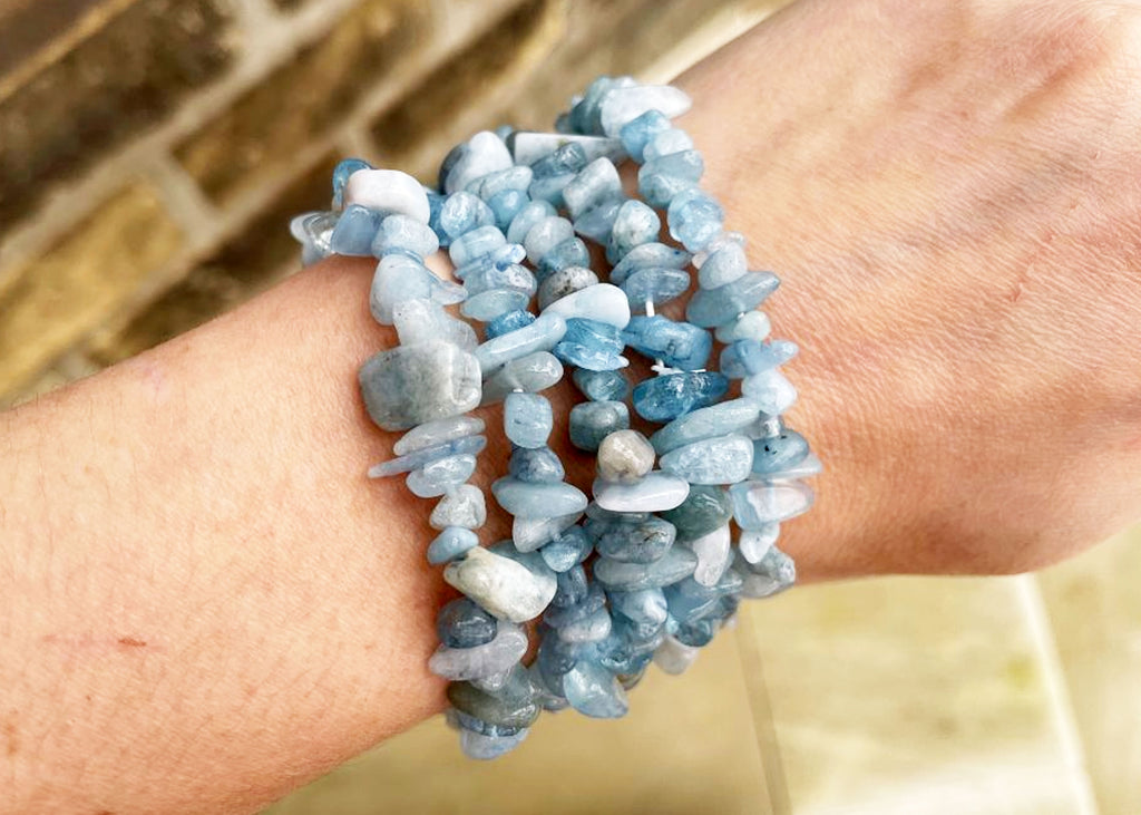 Aquamarine crystal bracelet and tumblestone gift set.