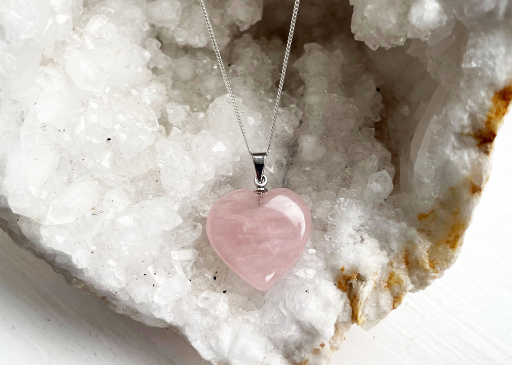 Rose Quartz Heart Pendant On 925 Silver Chain