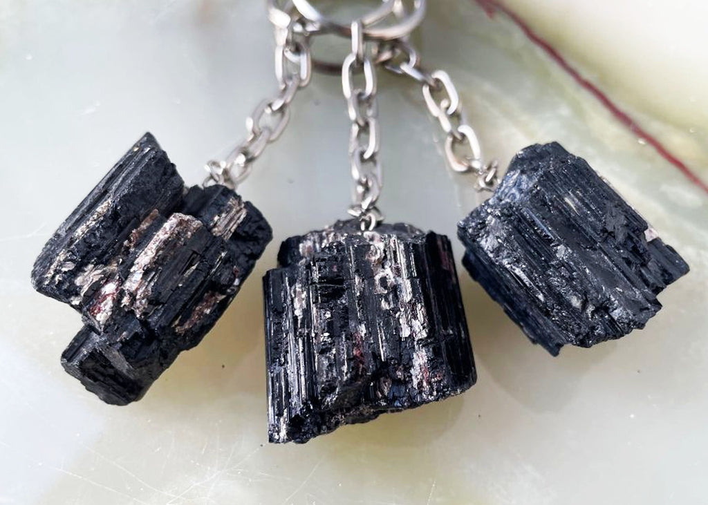 Raw Black Tourmaline (With Mica) Keyring