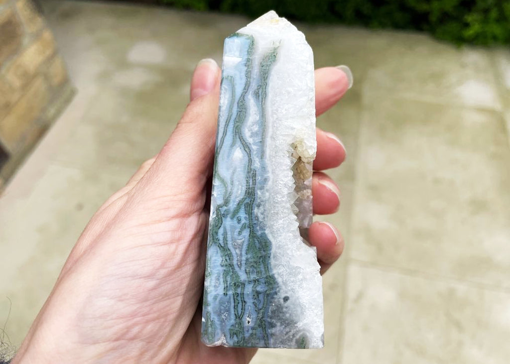 Druzy Moss Agate Tower