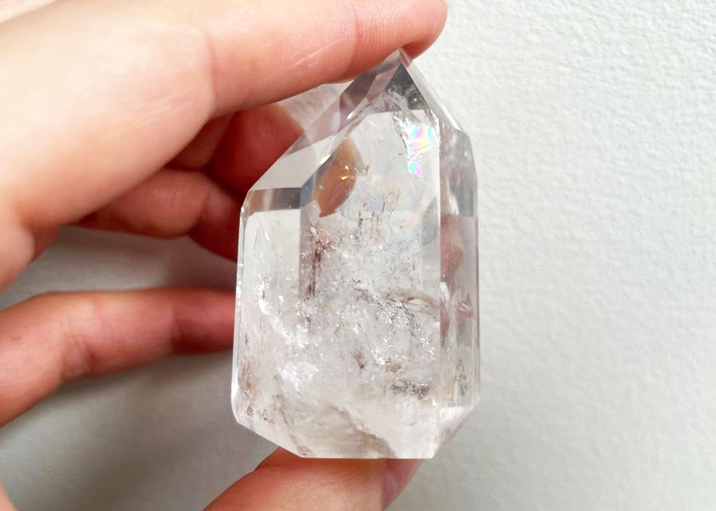 Flashy Clear Quartz Polished Point With Rainbows