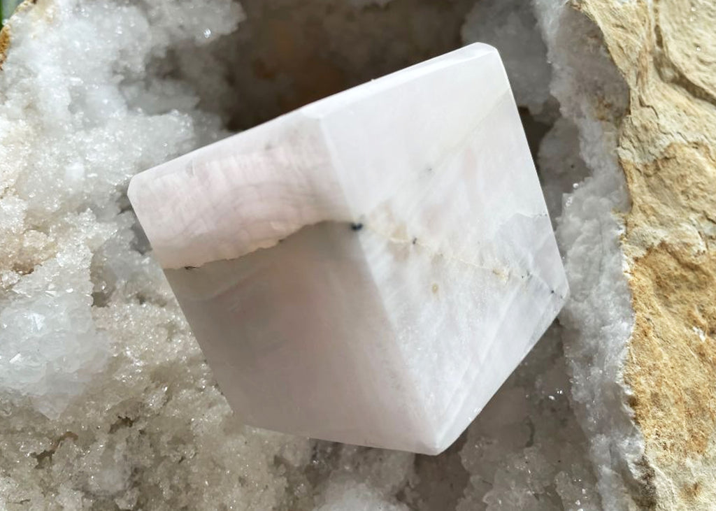 Extra Large Mangano Calcite Cube Carving