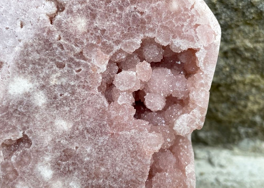 Carved And Polished Druzy Pink Amethyst Coffin