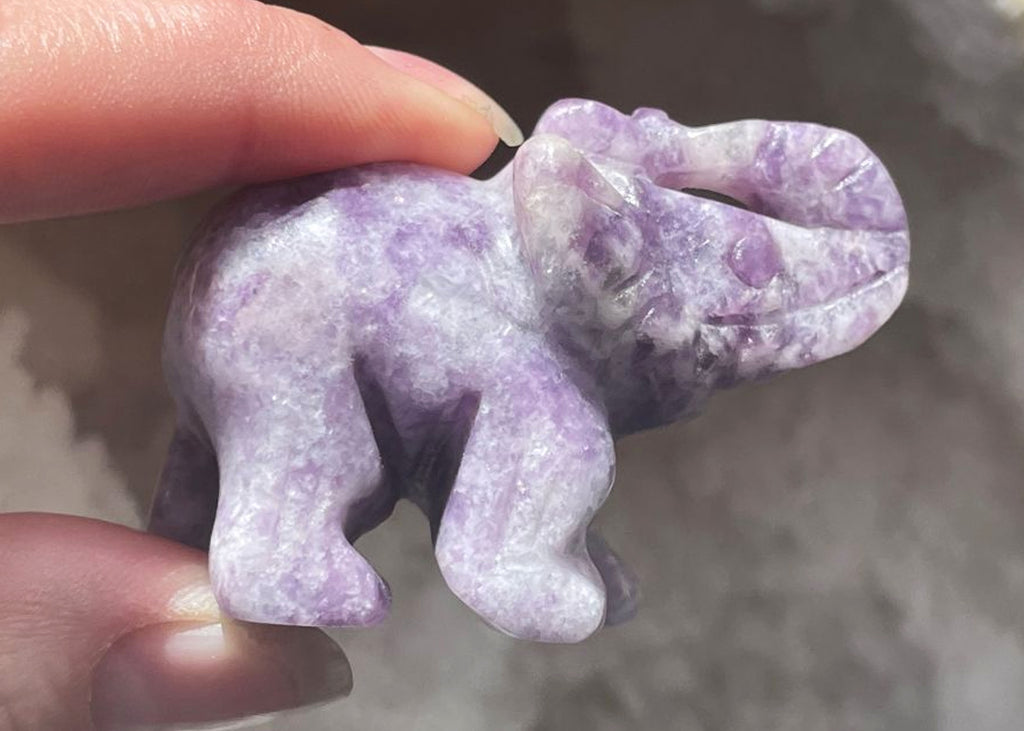 Carved And Polished Lepidolite Elephant