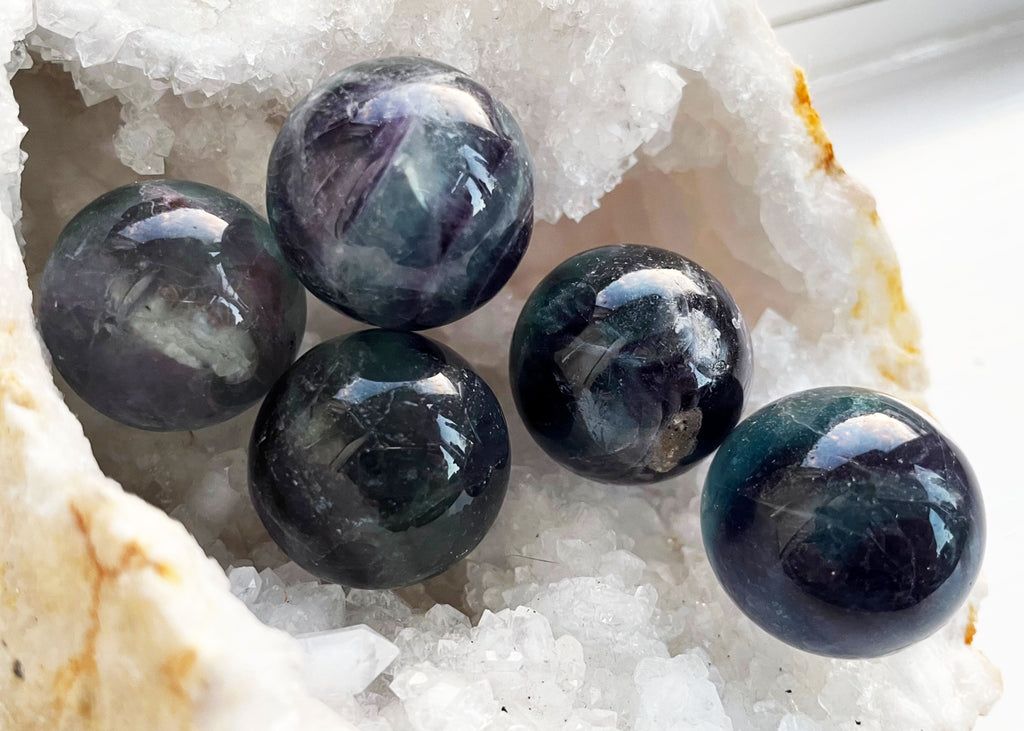 Polished Mini Rainbow Fluorite Spheres