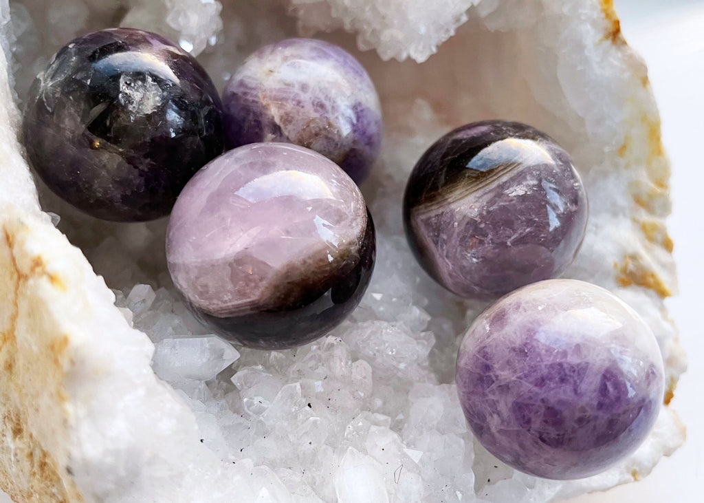 Polished Mini Chevron Amethyst Spheres