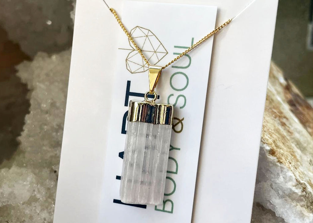 Selenite Pendant On Gold Vermeil Chain