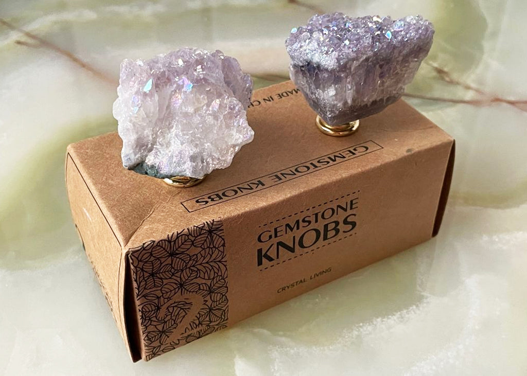 Pair Of Amethyst Aura Cluster Door Knobs