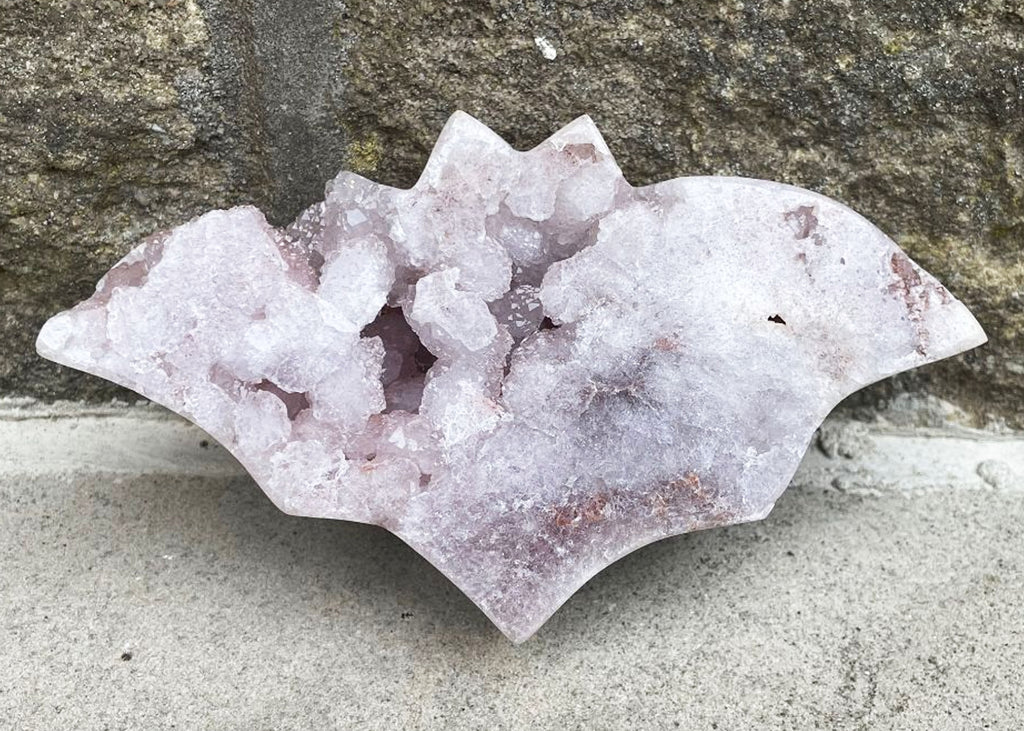 Carved And Polished Pink Amethyst Druzy Bat