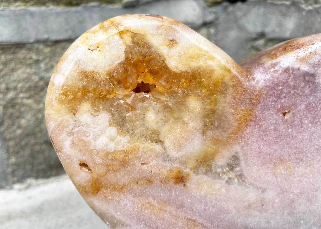 Druzy Polished Pink Amethyst Heart On Metal Stand