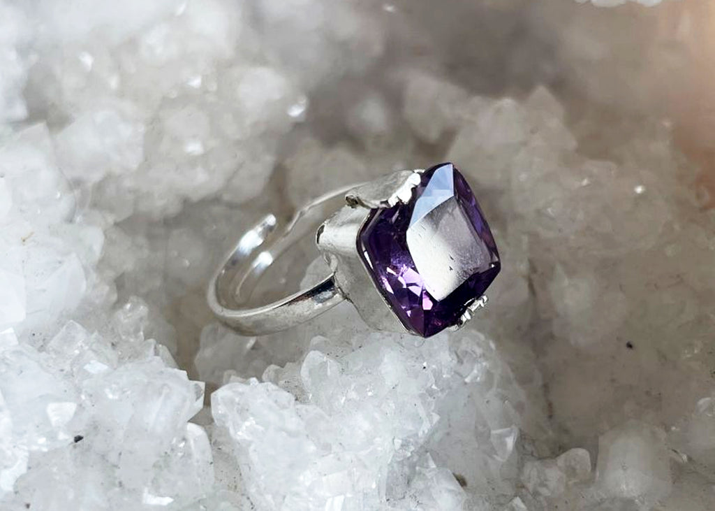 4-6 Carat Square Cut Amethyst Sterling Silver Ring