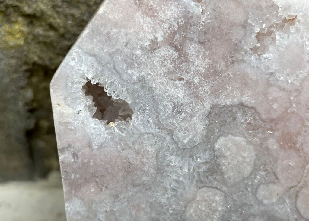 Carved And Polished Druzy Pink Amethyst Coffin