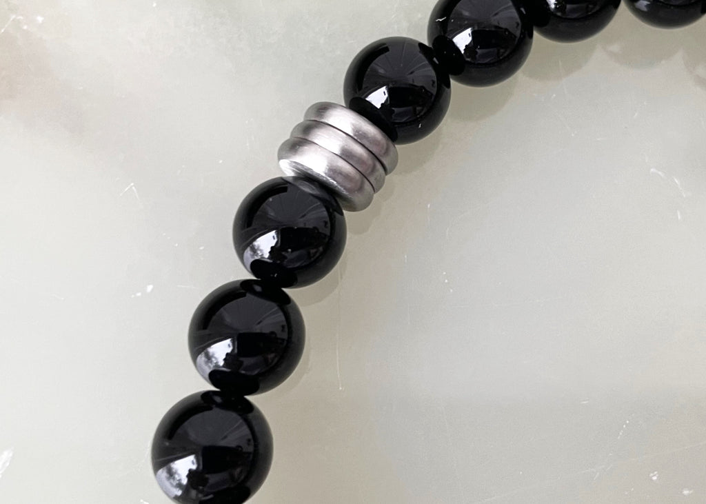 Mens Black Agate Tateossian Beaded Bracelet