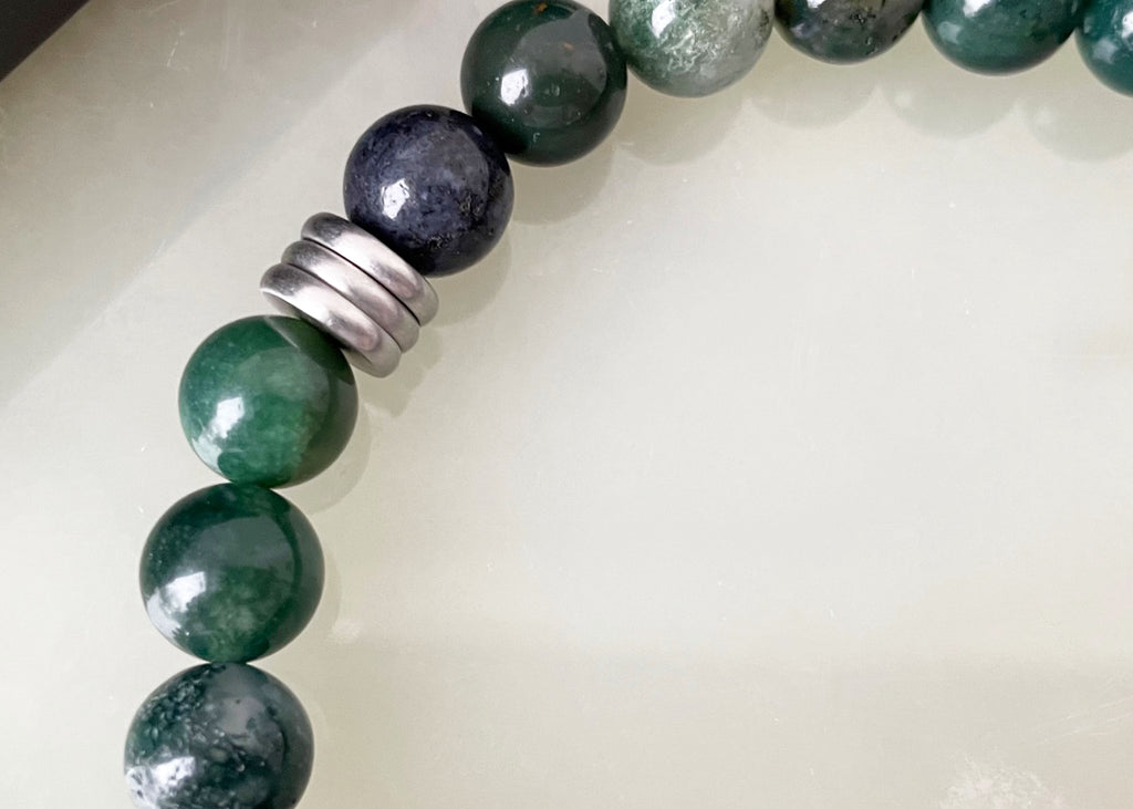 Mens Tateossian Moss Agate Beaded Bracelet