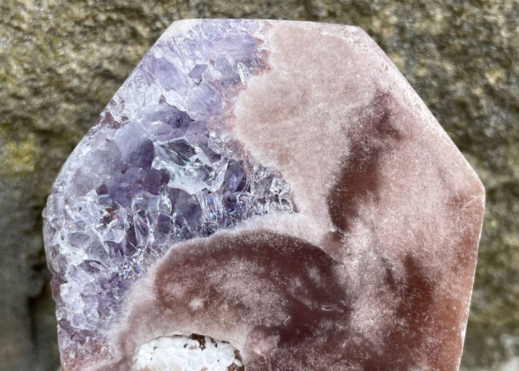 Carved And Polished Druzy Pink Amethyst Coffin