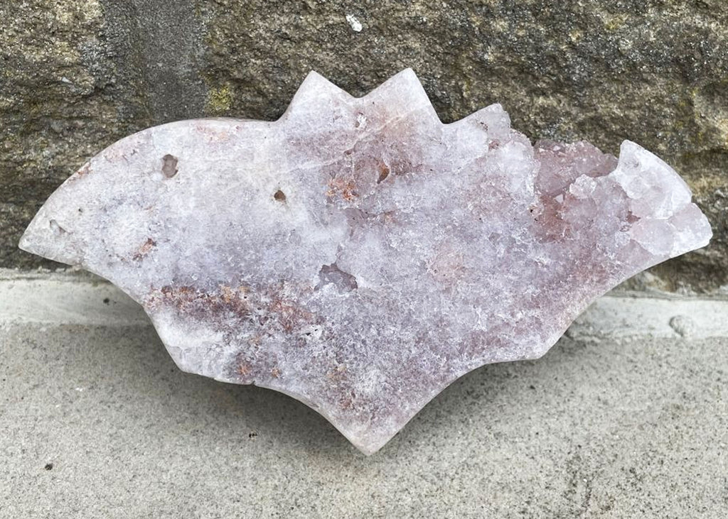 Carved And Polished Pink Amethyst Druzy Bat