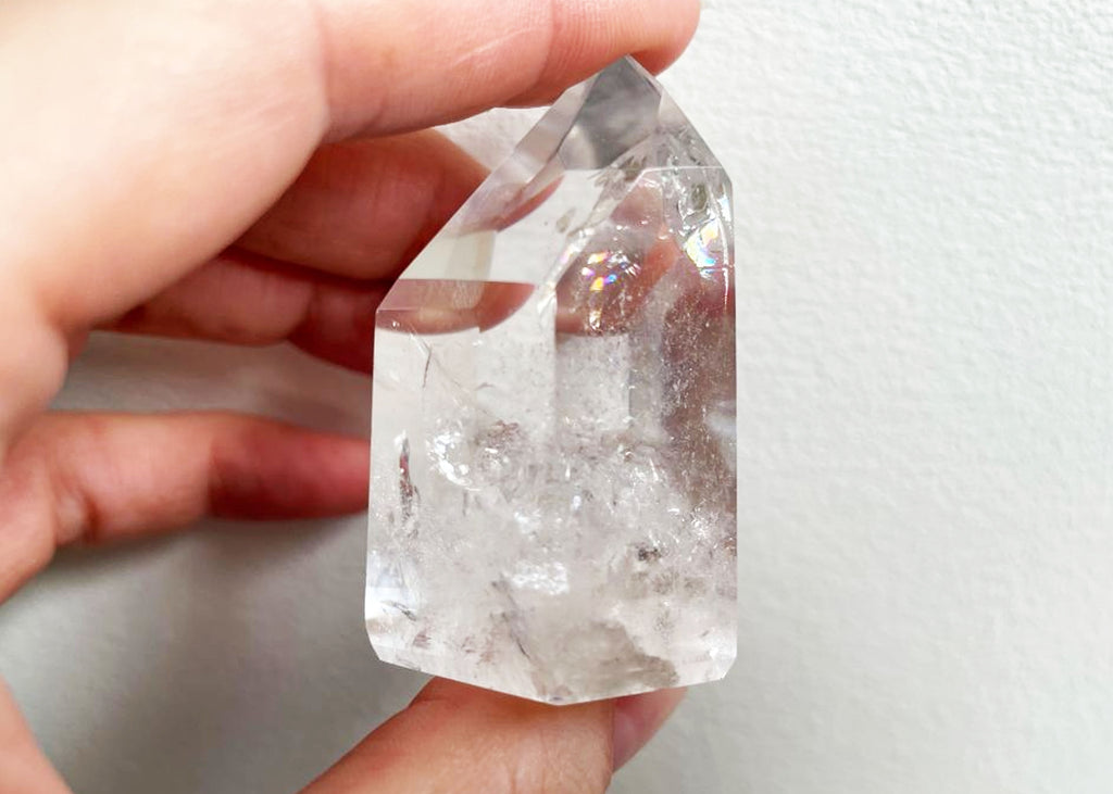 Flashy Clear Quartz Polished Point With Rainbows