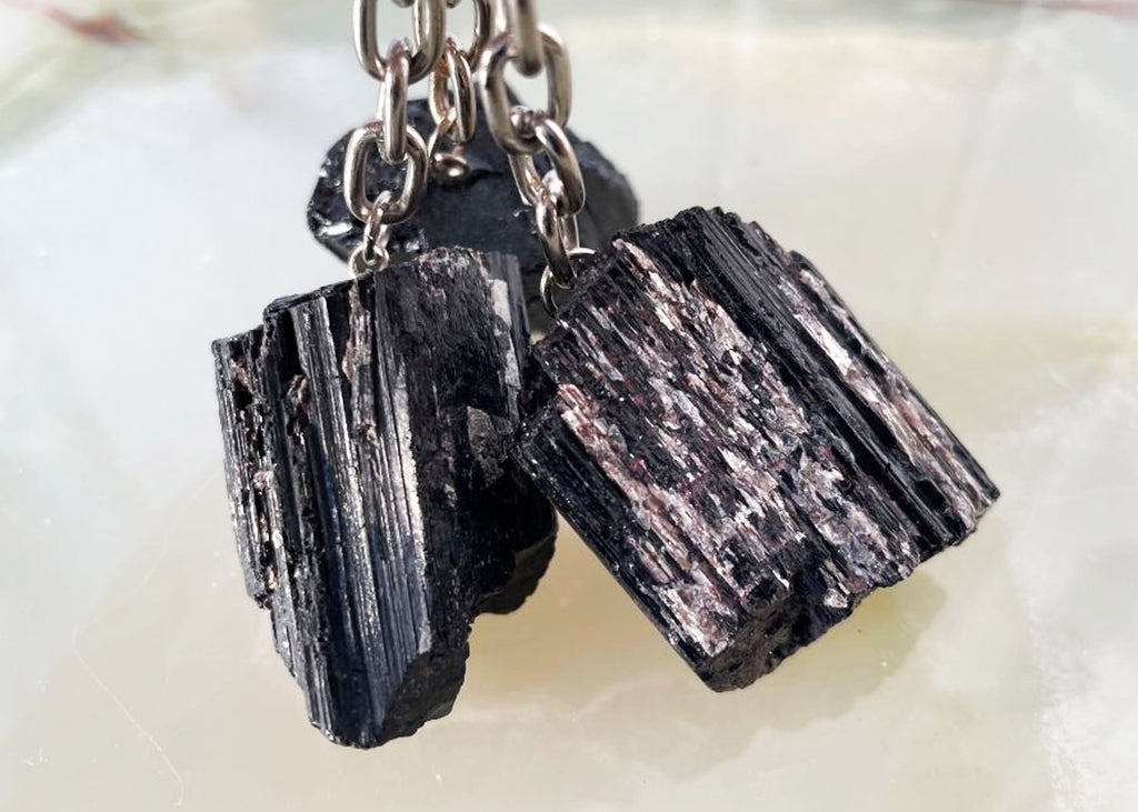 Raw Black Tourmaline (With Mica) Keyring