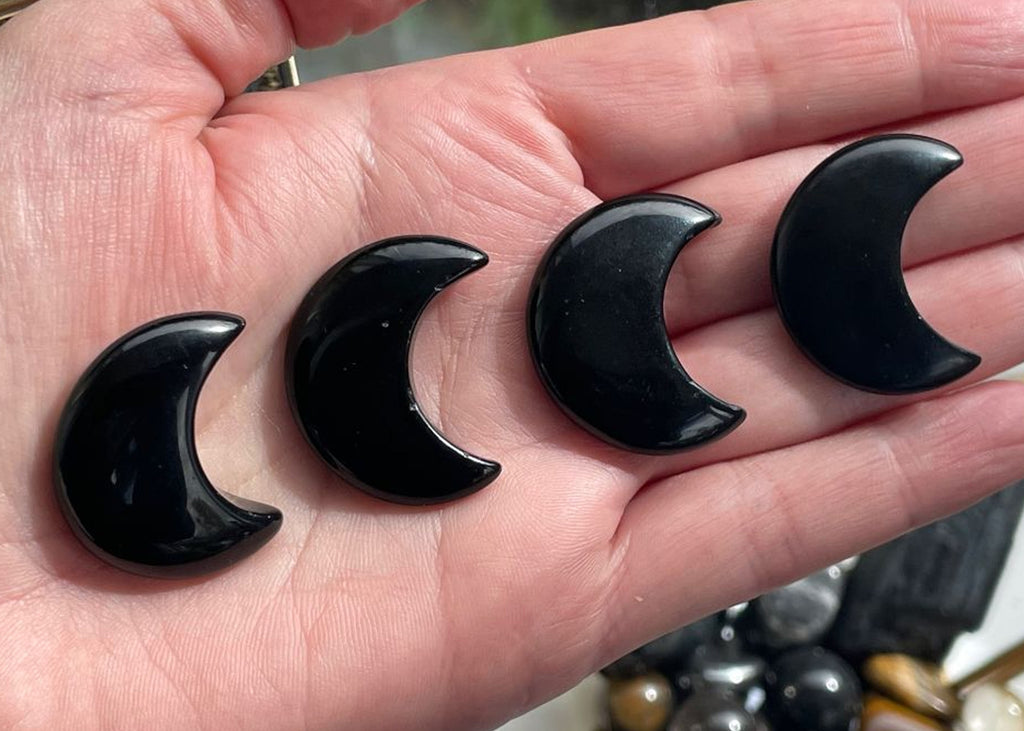 Polished Black Obsidian Moons