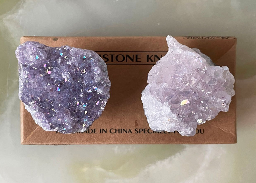 Pair Of Amethyst Aura Cluster Door Knobs