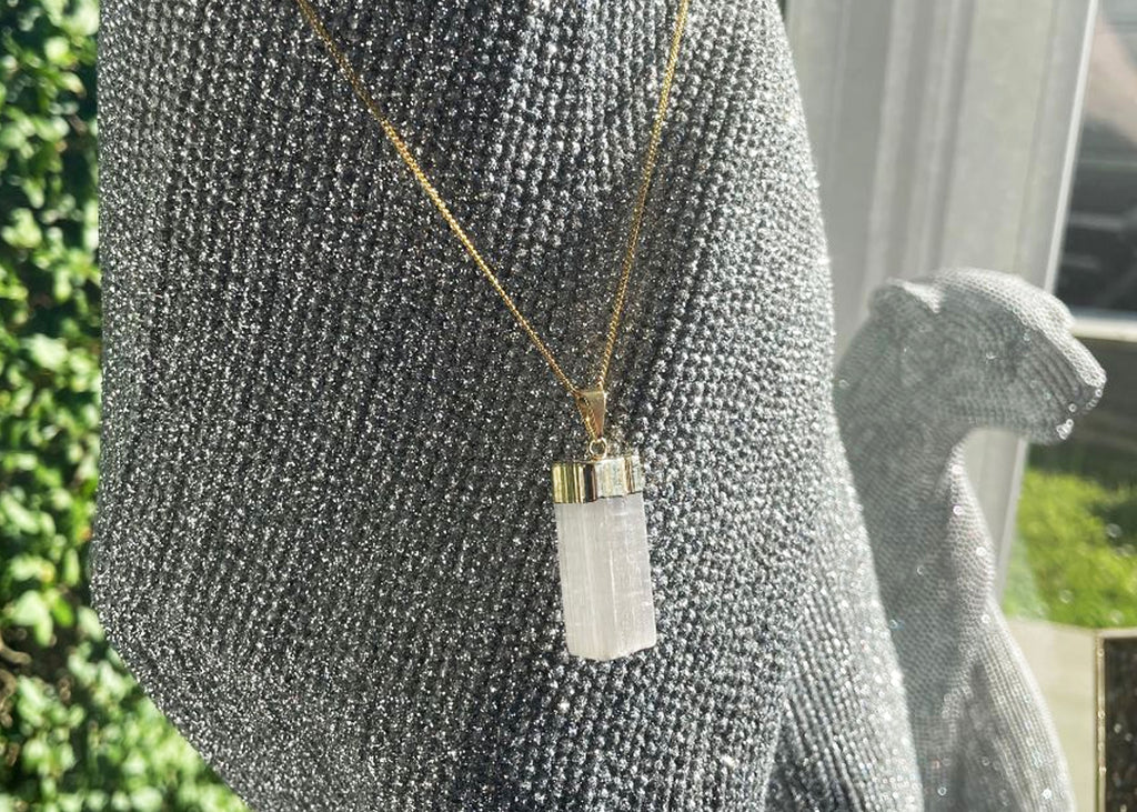 Selenite Pendant On Gold Vermeil Chain