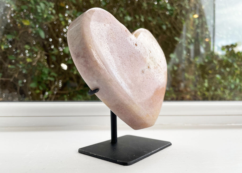 Druzy Polished Pink Amethyst Heart On Metal Stand