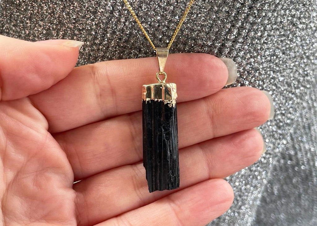 Black Tourmaline Pendant On Gold Vermeil Chain