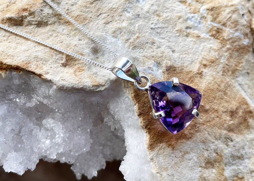 4-6 Carat Triangle Cut Amethyst Pendant Necklace