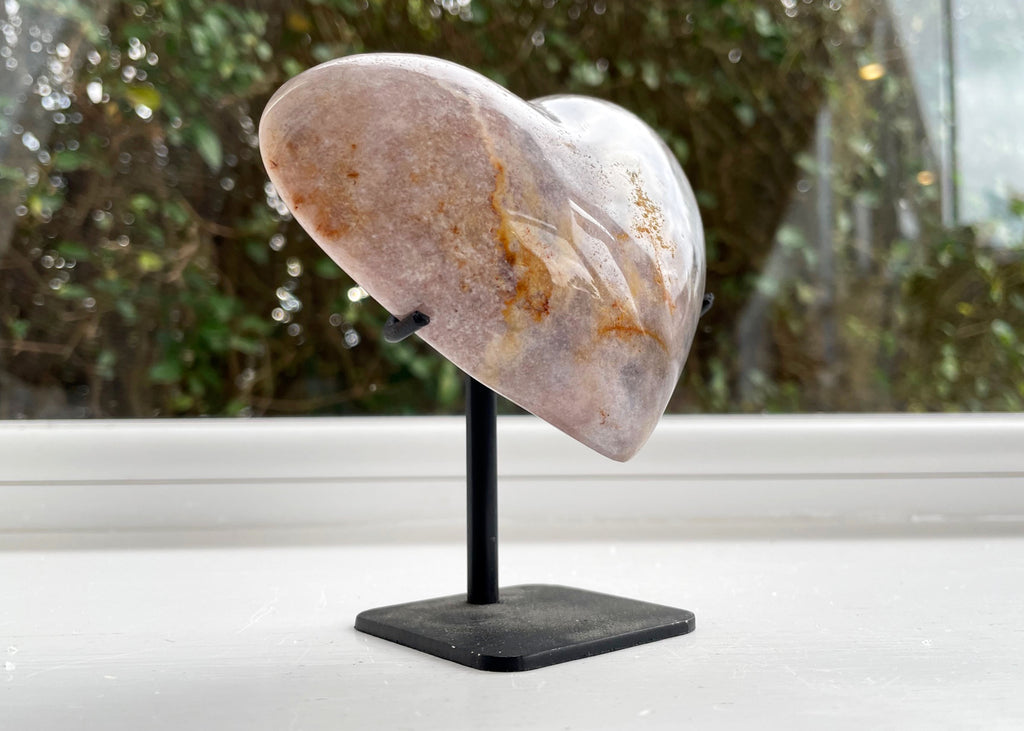 Polished Pink Amethyst Heart On Metal Stand