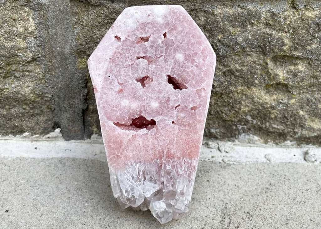 Carved And Polished Druzy Pink Amethyst Coffin